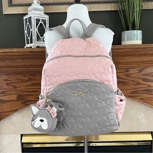 Betsey Johnson Pink and Gray True to Your Heart Quilted Backpack Diaper‎ Bag